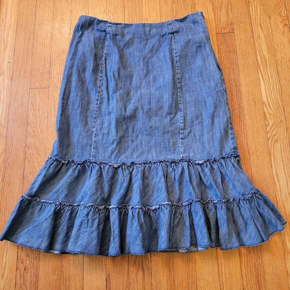 Chadwicks 12 Tiered Full A Line‎ Blue Jean Denim Maxi Skirt Modest Western - Picture 1 of 3